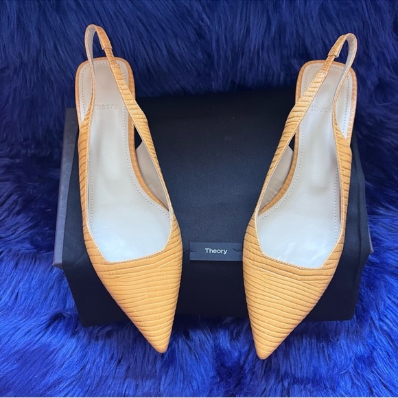 New! THEORY “City” Slingback Block Heel Pumps in Lizzard Embossed Leather - Picture 4 of 12